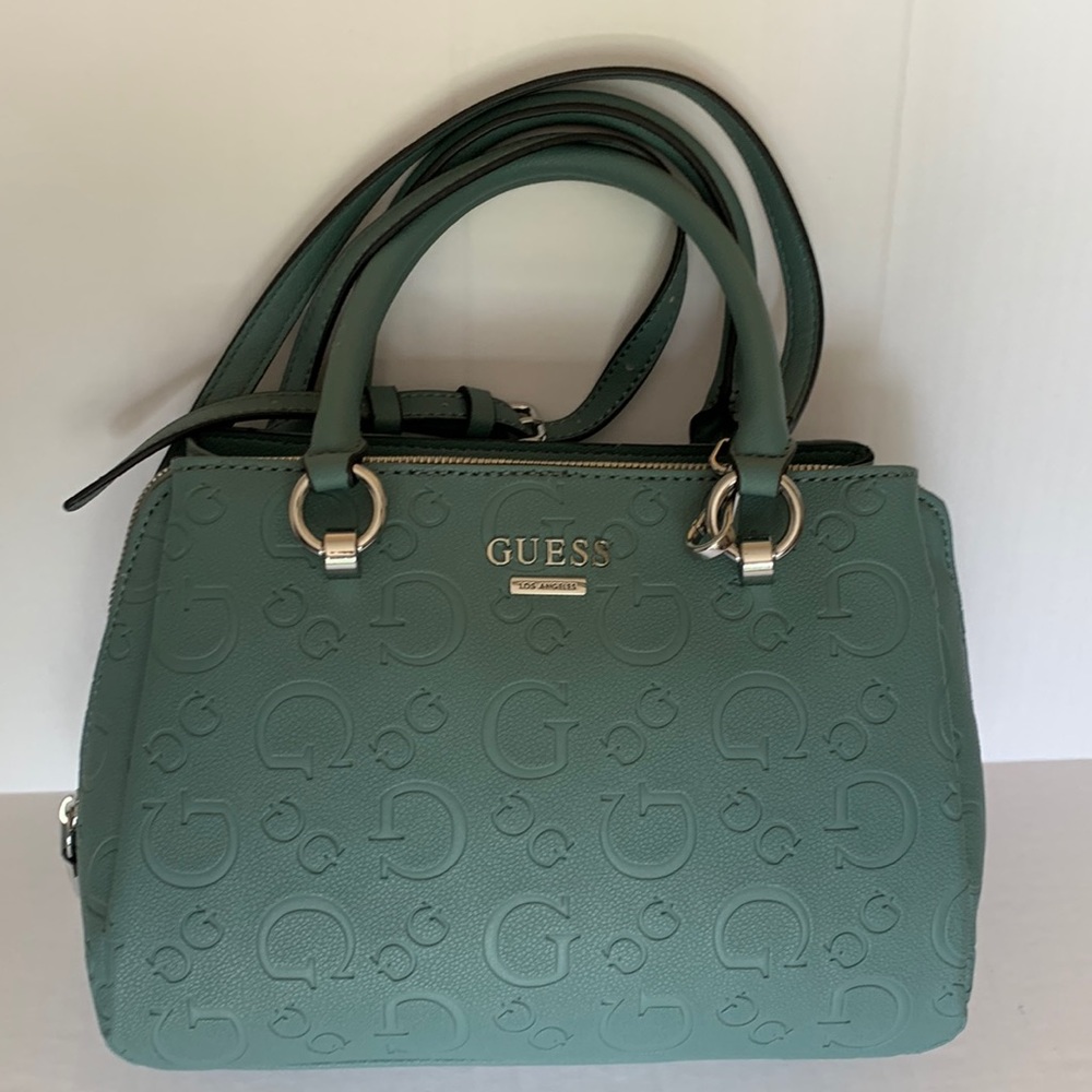 GUESS. Los Angeles. NWT. Signature, Teal, Steel Handbag. - Picture 3 of 10